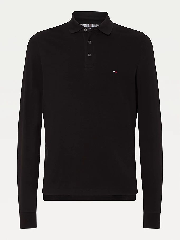 Tommy Hilfiger 1985 Th Flex Slim Fit Long Sleeve Polo T Skjorte Herre Svarte | GACWBX-302