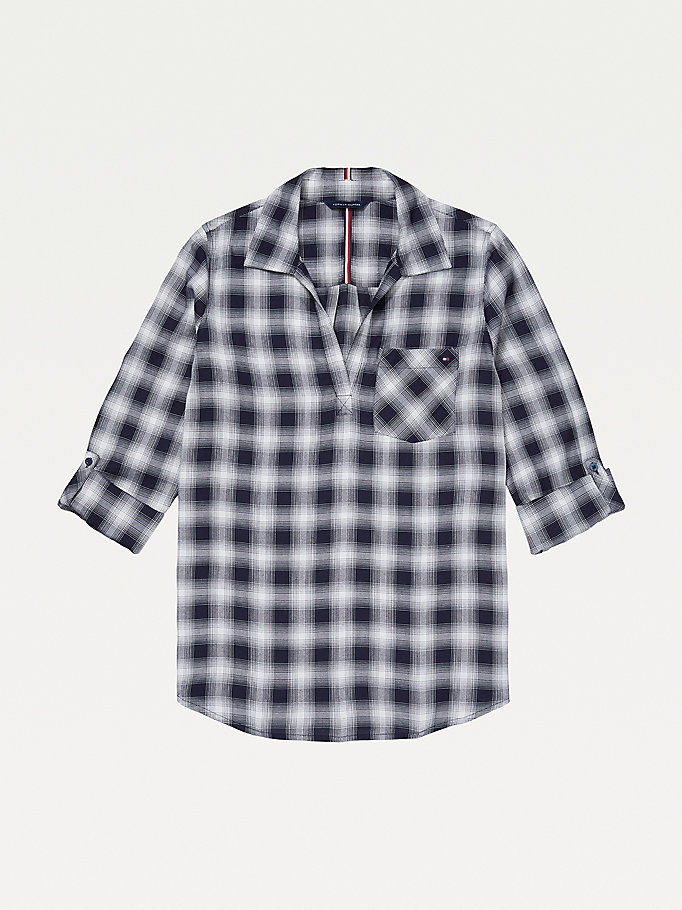 Tommy Hilfiger Adaptive Plaid Popover Skjorte Dame Blå | PSFYKH-493