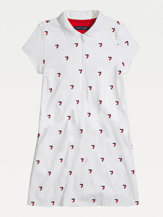 Tommy Hilfiger Adaptive Signature Heart Print Kjoler Jente Hvite | KADSNJ-602