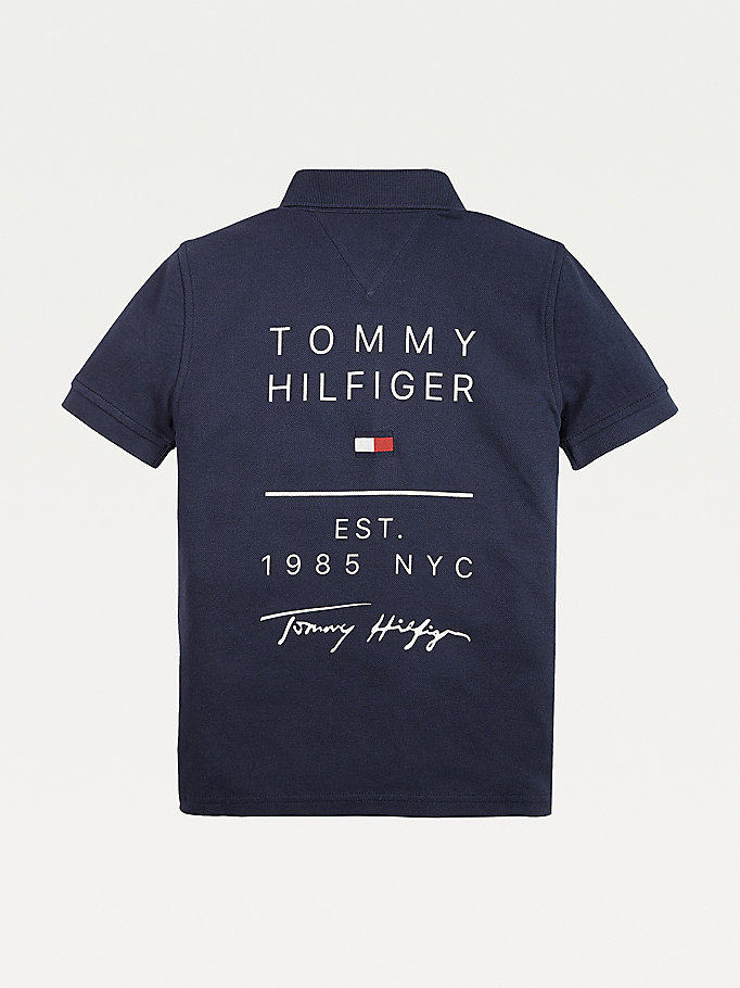 Tommy Hilfiger Back Graphic Bomull Polo T Skjorte Gutt Blå | VULRMP-987