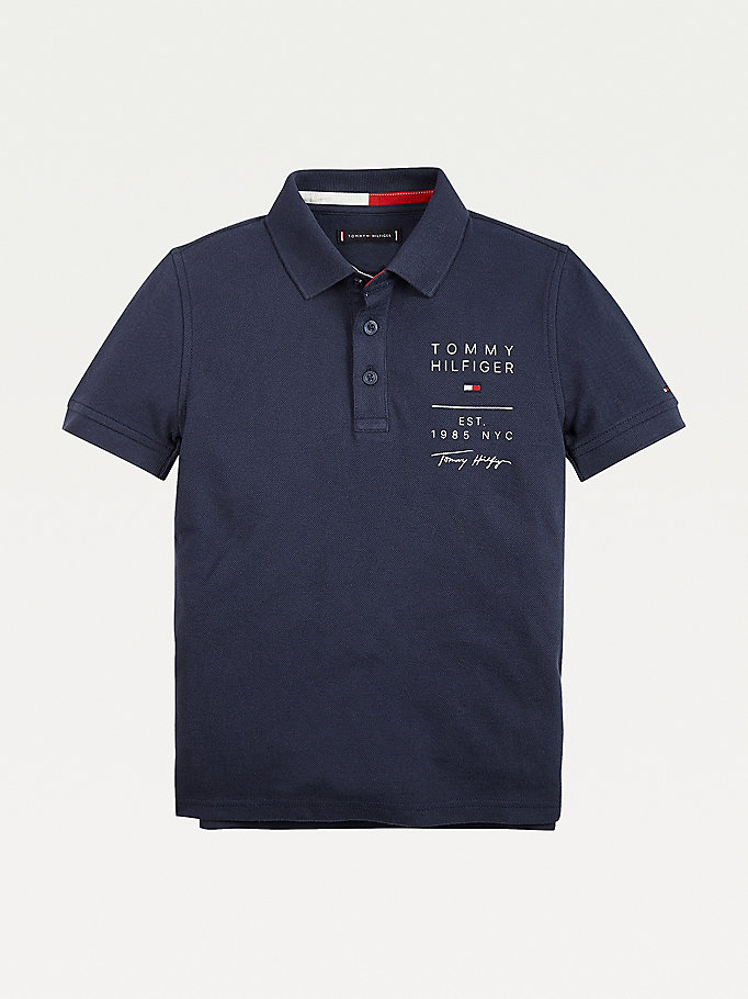 Tommy Hilfiger Back Graphic Bomull Polo T Skjorte Gutt Blå | VULRMP-987