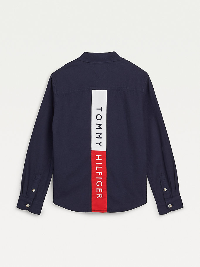 Tommy Hilfiger Back Logo Flannel Skjorte Gutt Blå | QSMTKO-512