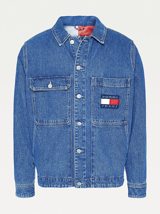 Tommy Hilfiger Badge Boxy Denim Jakke Herre Blå | BGKADY-253