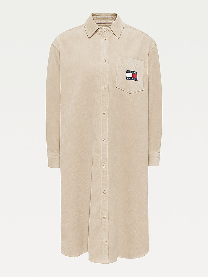 Tommy Hilfiger Badge Corduroy Kjoler Dame Beige | UPWBET-560