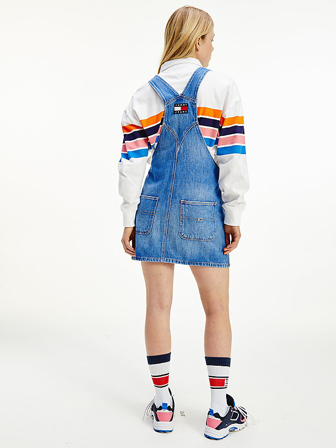 Tommy Hilfiger Badge Denim Dungaree Kjoler Dame Blå | UDWKVZ-791