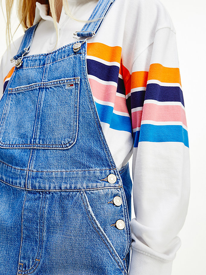 Tommy Hilfiger Badge Denim Dungaree Kjoler Dame Blå | UDWKVZ-791