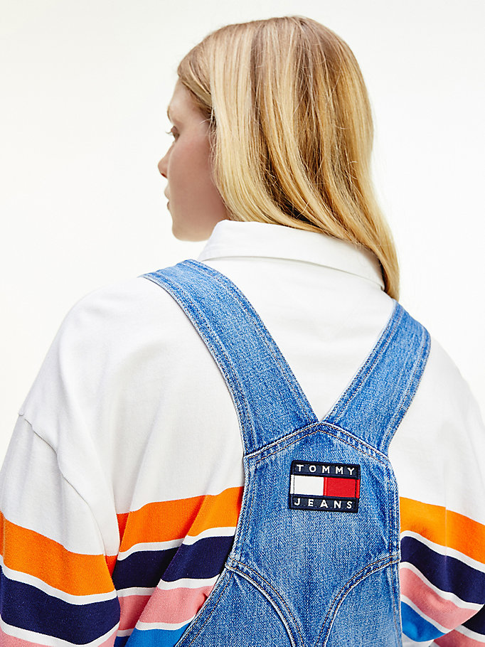 Tommy Hilfiger Badge Denim Dungaree Kjoler Dame Blå | UDWKVZ-791