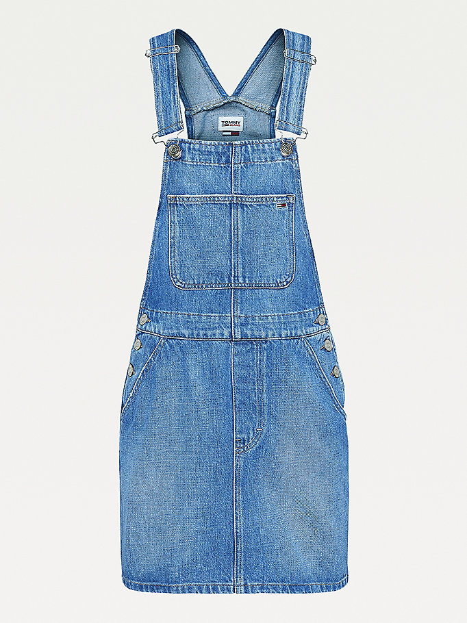 Tommy Hilfiger Badge Denim Dungaree Kjoler Dame Blå | UDWKVZ-791