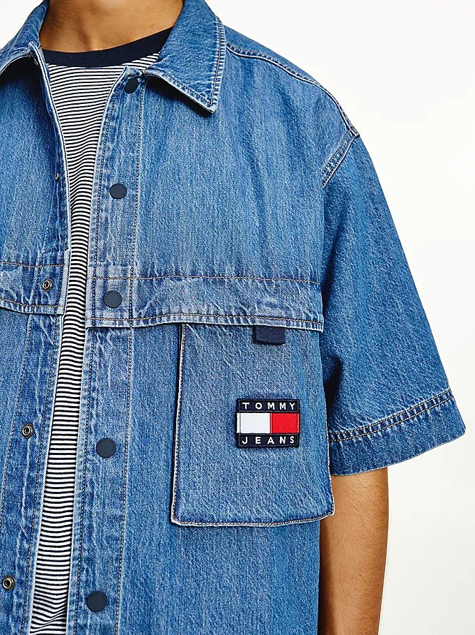 Tommy Hilfiger Badge Denim Utility Over Skjorte Herre Blå | YHKJSF-429