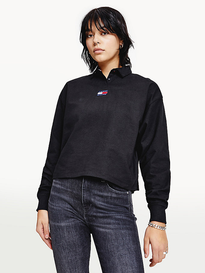 Tommy Hilfiger Badge Essential Long Sleeve Polo T Skjorte Dame Svarte | MIXRVU-580