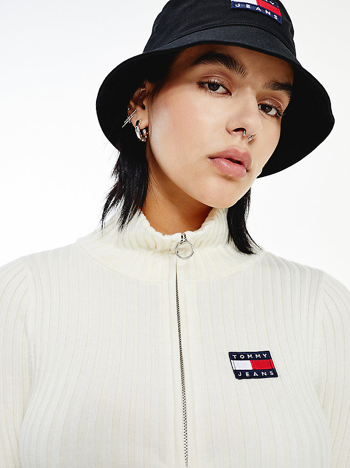 Tommy Hilfiger Badge Half-Zip Rib-Knit Gensere Dame Hvite | EUHYTI-341