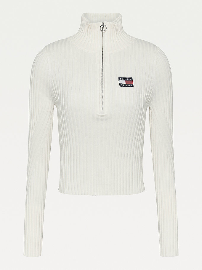 Tommy Hilfiger Badge Half-Zip Rib-Knit Gensere Dame Hvite | EUHYTI-341