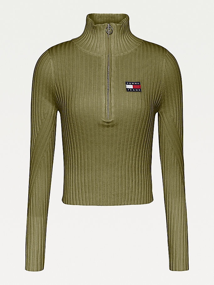 Tommy Hilfiger Badge Half-Zip Rib-Knit Gensere Dame Grønn | FLZTED-521