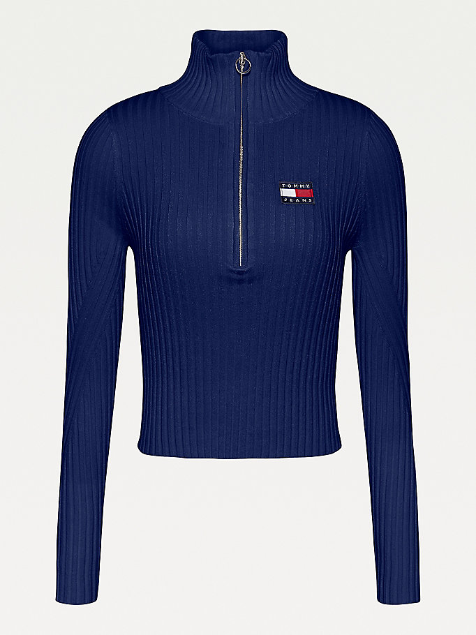 Tommy Hilfiger Badge Half-Zip Rib-Knit Gensere Dame Blå | IZTVYP-672