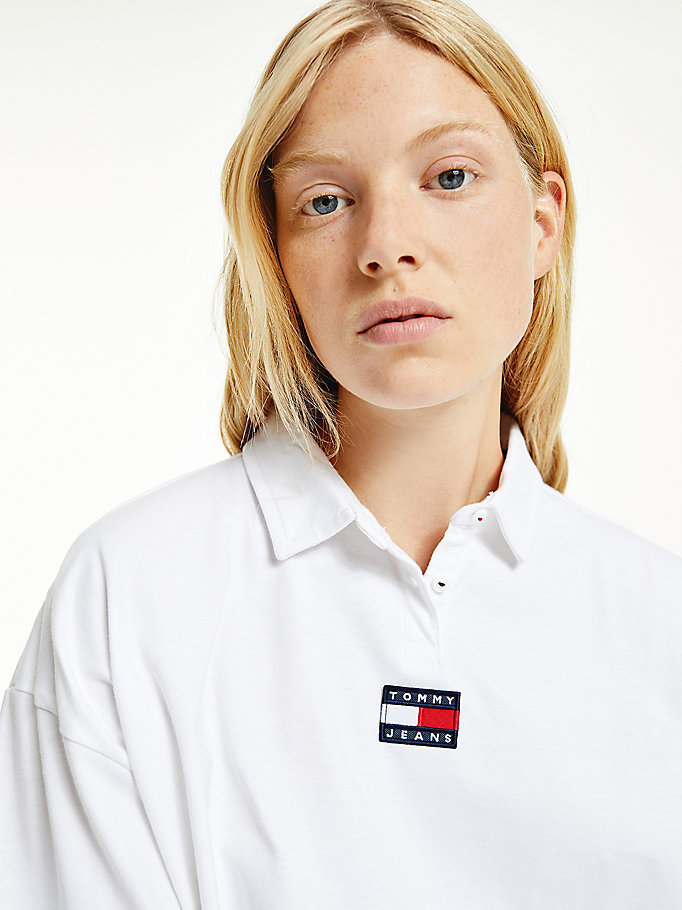 Tommy Hilfiger Badge Long Sleeve Polo T Skjorte Dame Hvite | WOGAMY-490