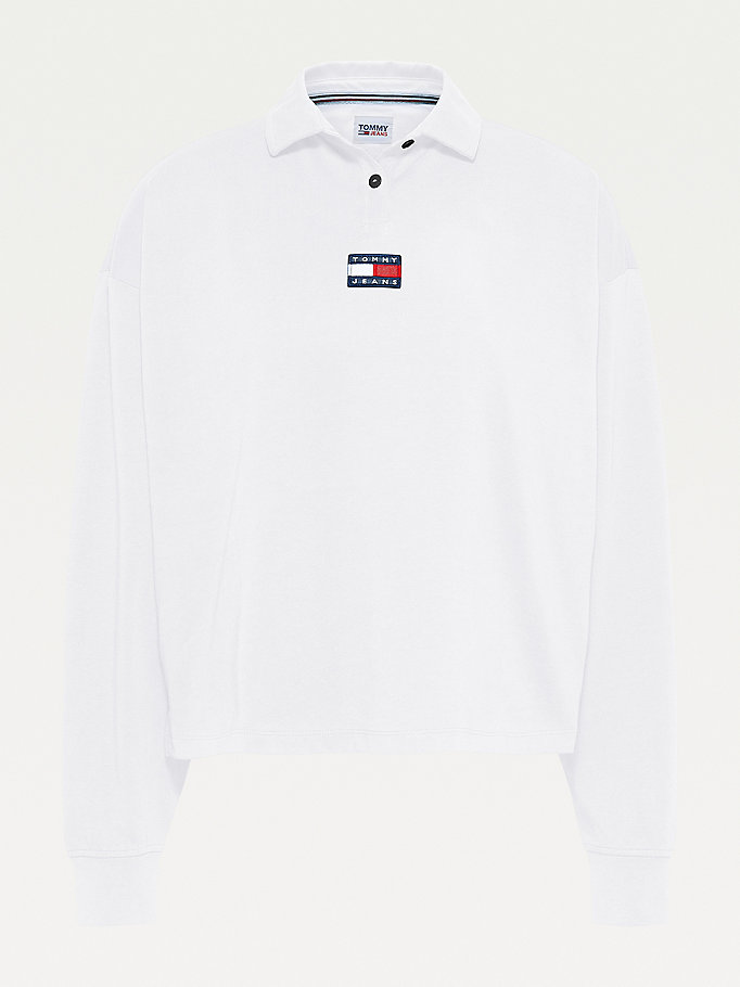 Tommy Hilfiger Badge Long Sleeve Polo T Skjorte Dame Hvite | WOGAMY-490