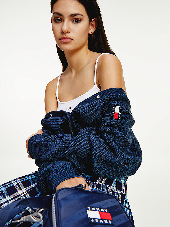 Tommy Hilfiger Badge Mixed Knit Gensere Dame Blå | MCJOVP-743