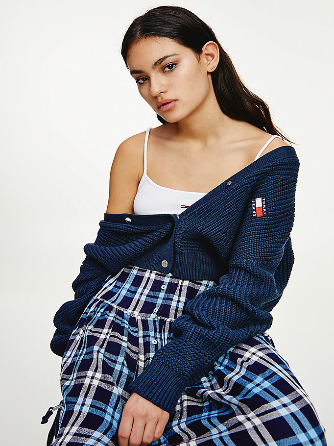 Tommy Hilfiger Badge Mixed Knit Gensere Dame Blå | MCJOVP-743