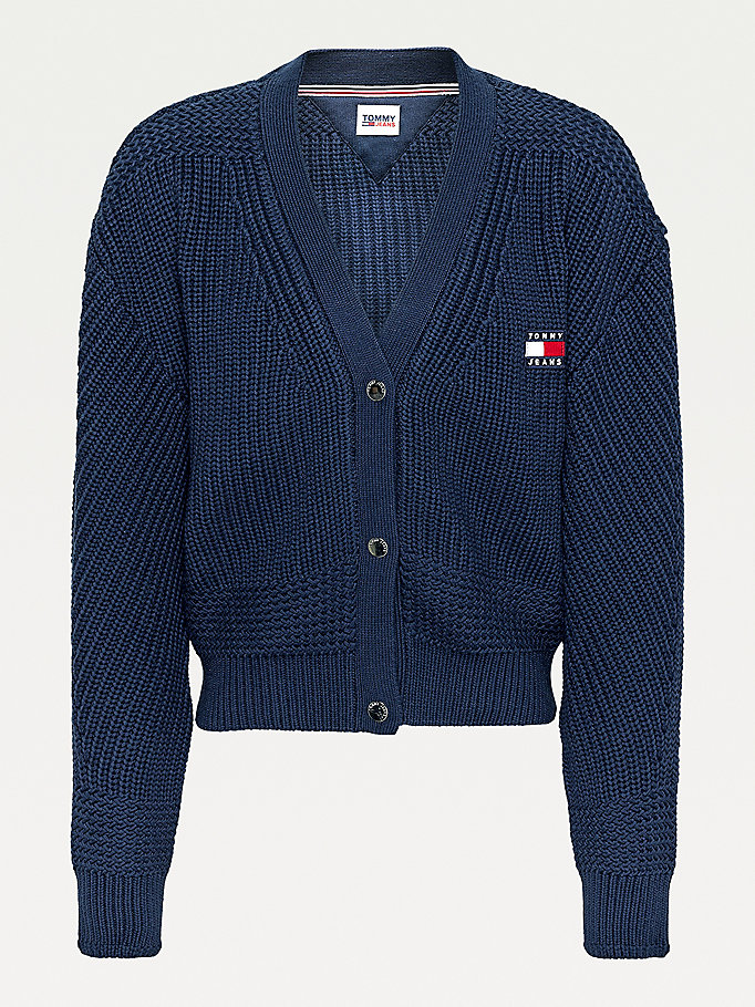 Tommy Hilfiger Badge Mixed Knit Gensere Dame Blå | MCJOVP-743