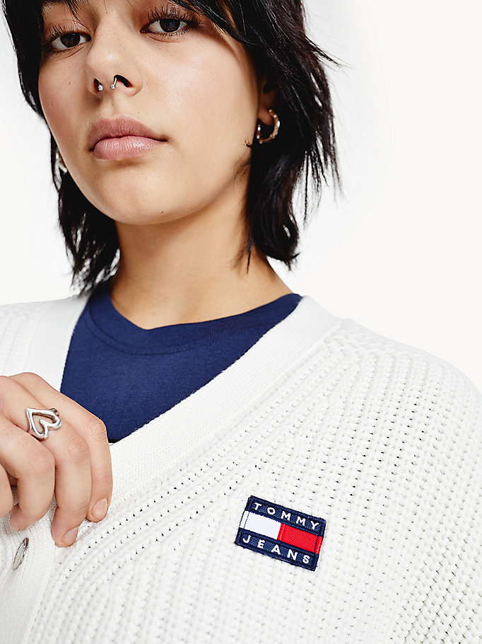 Tommy Hilfiger Badge Mixed Knit Gensere Dame Hvite | QDRCSA-835