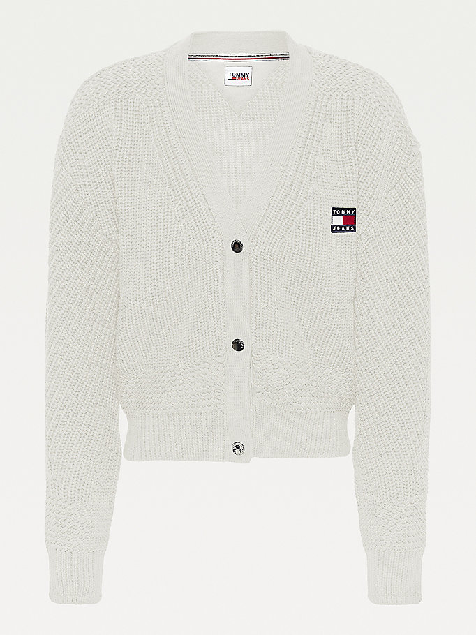 Tommy Hilfiger Badge Mixed Knit Gensere Dame Hvite | QDRCSA-835