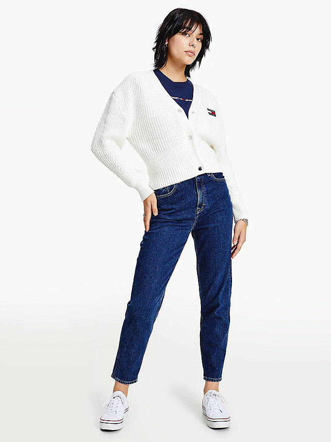 Tommy Hilfiger Badge Mixed Knit Gensere Dame Hvite | QDRCSA-835