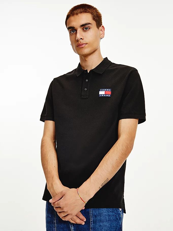 Tommy Hilfiger Badge Organic Bomull Polo T Skjorte Herre Svarte | AUKVRP-813