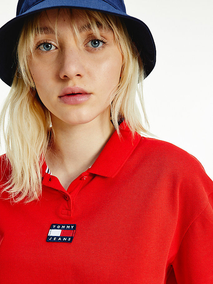 Tommy Hilfiger Badge Polo T Skjorte Dame Rød | UFVHDY-273