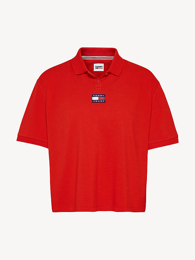 Tommy Hilfiger Badge Polo T Skjorte Dame Rød | UFVHDY-273