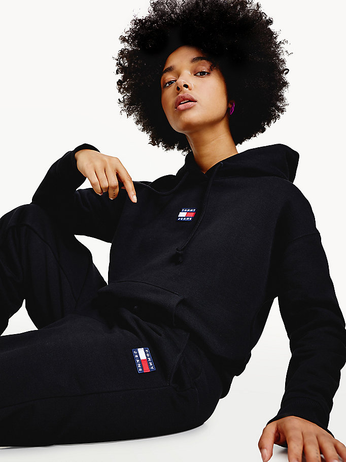 Tommy Hilfiger Badge Relaxed Joggers Dame Svarte | TAUSVC-742