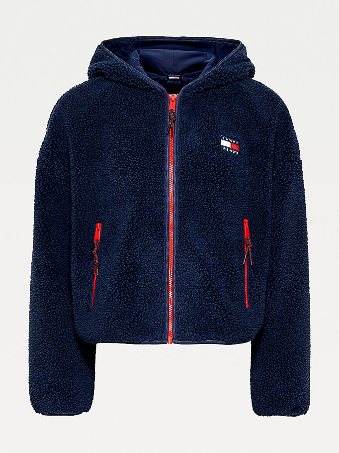 Tommy Hilfiger Badge Sherpa Jakke Dame Blå | GKMTOI-017