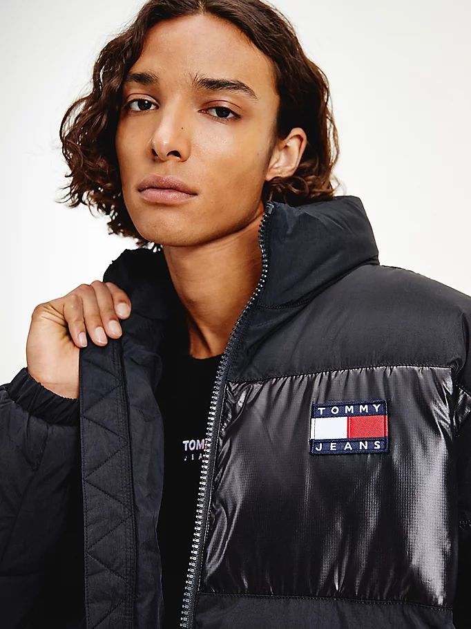 Tommy Hilfiger Badge Tonal Colour-Blocked Puffer Jakke Herre Svarte | QUWZVD-537