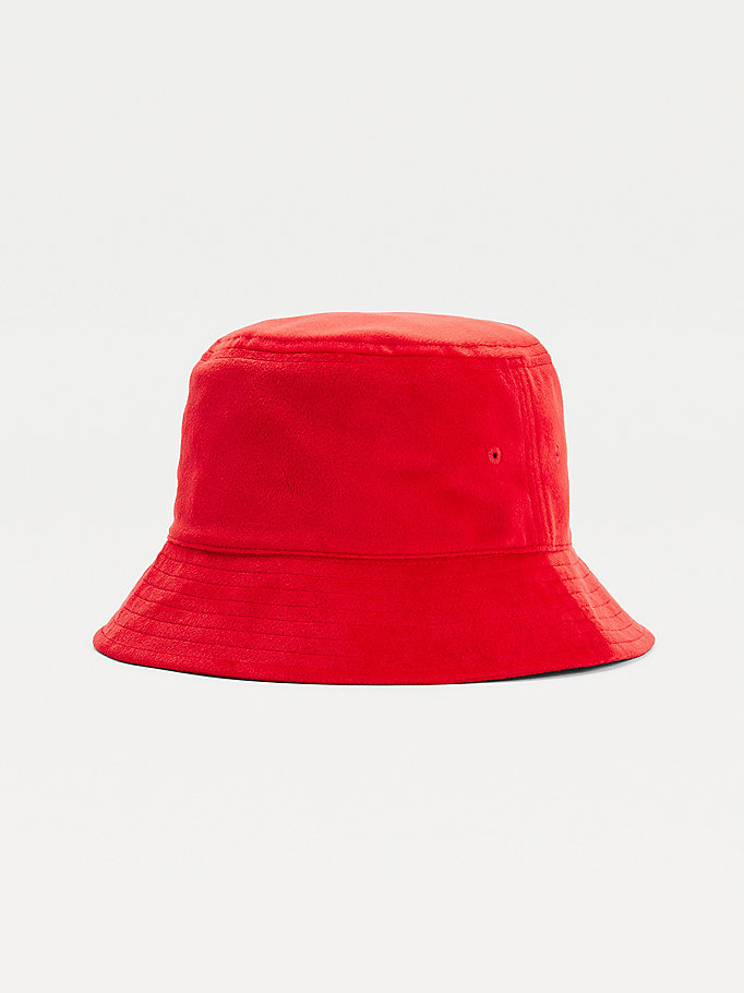 Tommy Hilfiger Badge Velvet Bucket Hatt Dame Rød | IHTUYG-835