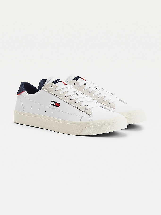 Tommy Hilfiger Badge Vulcanised Lær Joggesko Herre Hvite | XAQMKS-845