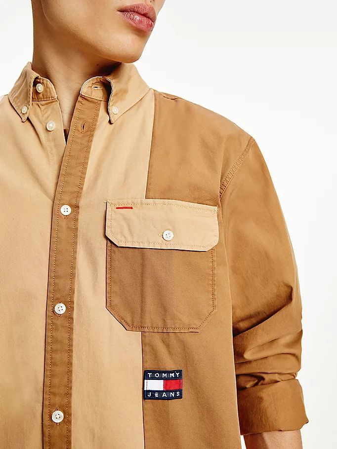 Tommy Hilfiger Badge Washed Colour-Blocked Skjorte Herre Brune | HGNMIO-428