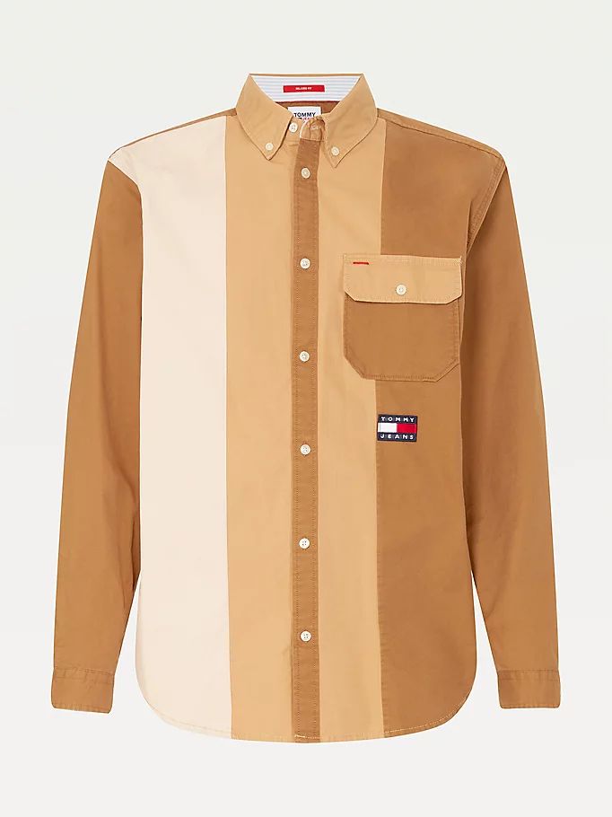 Tommy Hilfiger Badge Washed Colour-Blocked Skjorte Herre Brune | HGNMIO-428