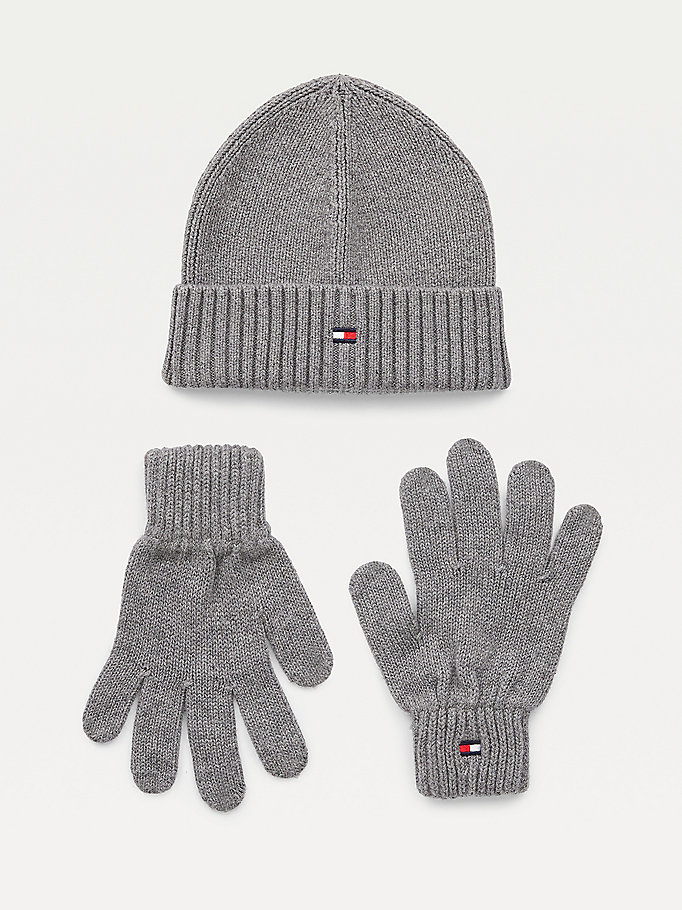 Tommy Hilfiger Beanie And Gloves Gift Set Hatt Gutt Grå | KIMSZA-327