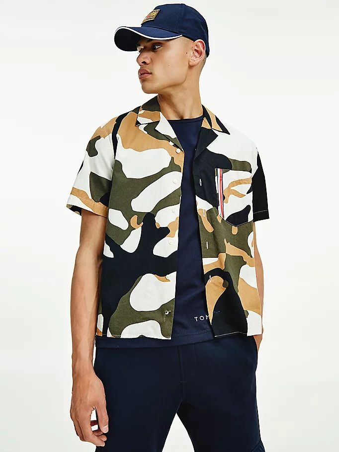 Tommy Hilfiger Bold Camo Print Kort Sleeve Skjorte Herre Grønn | QBIKFG-593