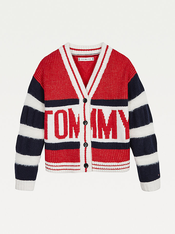 Tommy Hilfiger Bold Logo Textured Knit Skjorte Jente Rød | JYRLGE-081