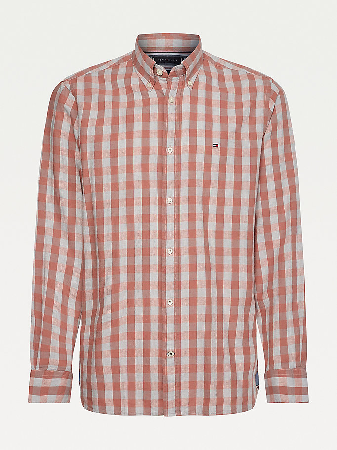 Tommy Hilfiger Bomull Linen Herringbone Gingham Skjorte Herre Rosa | NTKWOZ-375