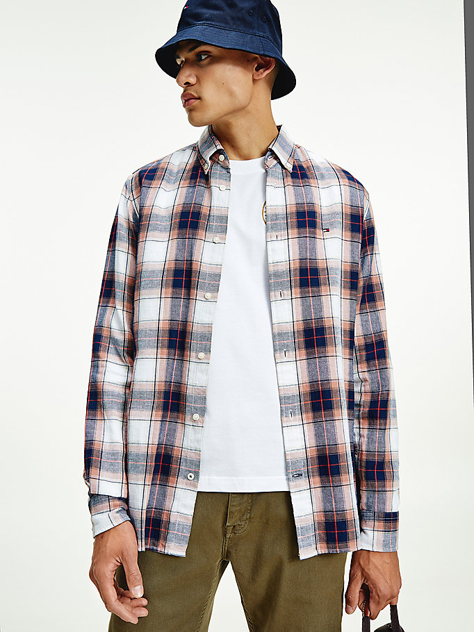 Tommy Hilfiger Bomull Linen Plaid Check Skjorte Herre Blå | EWALVS-324