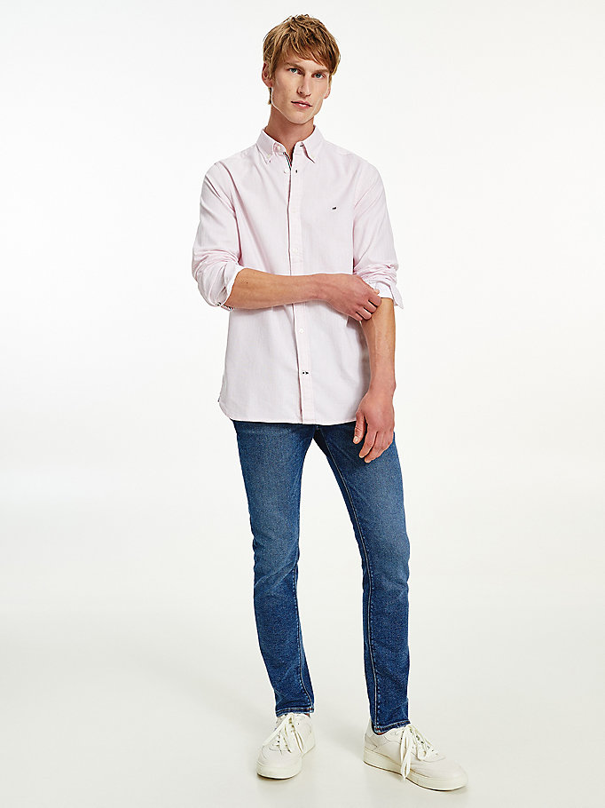 Tommy Hilfiger Bomull Melange Dobby Slim Fit Skjorte Herre Rosa | QRESJD-128