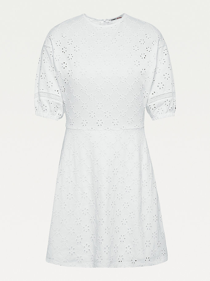 Tommy Hilfiger Broderie Anglaise Fit And Flare Kjoler Dame Hvite | IBUCOM-126