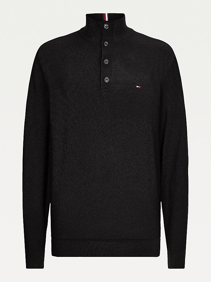 Tommy Hilfiger Button Mock Gensere Herre Svarte | IOXWKS-872