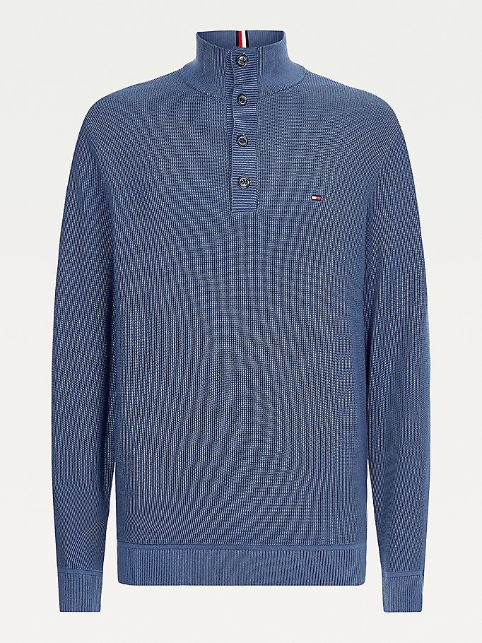 Tommy Hilfiger Button Mock Gensere Herre Blå | UCJMDP-842