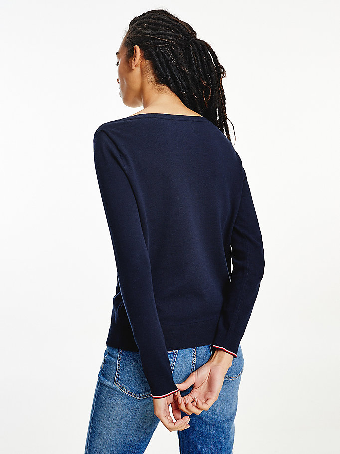 Tommy Hilfiger Båt Neck Organic Bomull Gensere Dame Blå | KHFJQR-063