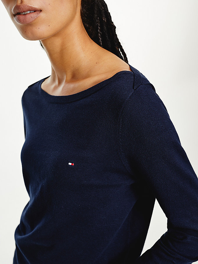 Tommy Hilfiger Båt Neck Organic Bomull Gensere Dame Blå | KHFJQR-063