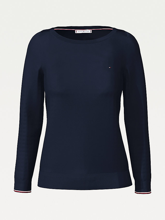 Tommy Hilfiger Båt Neck Organic Bomull Gensere Dame Blå | KHFJQR-063