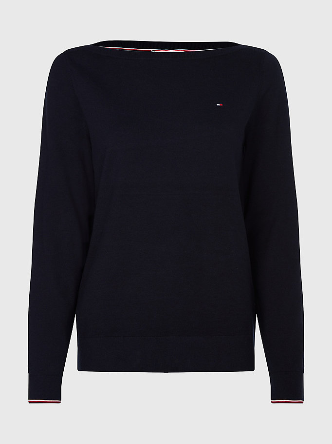 Tommy Hilfiger Båt Neck Organic Bomull Gensere Dame Blå | KHFJQR-063