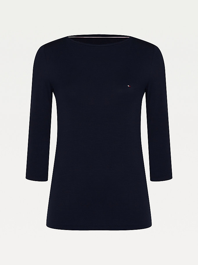 Tommy Hilfiger Båt Neck Three-Quarter Sleeve T-skjorte Dame Blå | JBZPNI-306